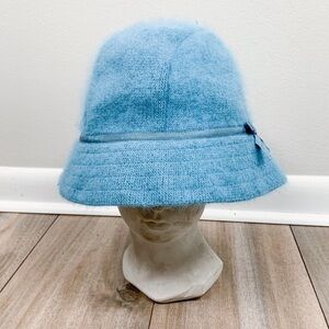 Vtg 90s Y2K GAP rabbit hair wool blend bow bucket hat baby blue size M/L